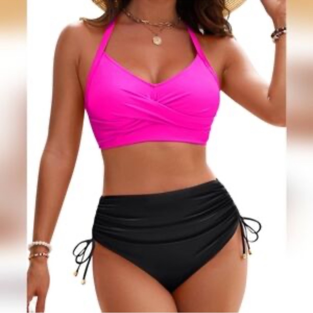 Women Cross Wrap Halter Bikini Set High Waisted Push‎ Up Two Piece Swimsuits M